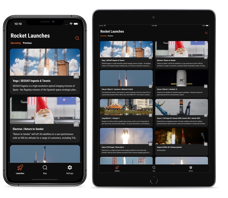Space Seek upcoming rocket launches screen shots